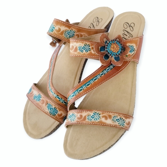 Elite by Corkys Shoes Elite By Corkys Brown Genuine Leather Tiki High Heel Shoes Womans Siz